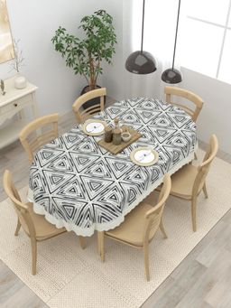 The Home Story - 6 Seater Oval Dining Table Cover Black White Triangles