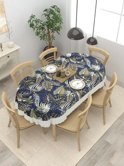 The Home Story - 6 Seater Oval Dining Table Cover Blue Floral