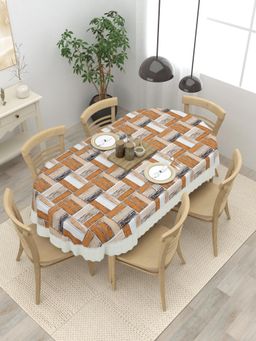 The Home Story - 6 Seater Oval Dining Table Cover Brown White Grey Bricks