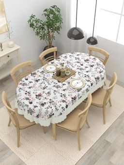 The Home Story - 6 Seater Oval Dining Table Cover Grey Brown Flowers