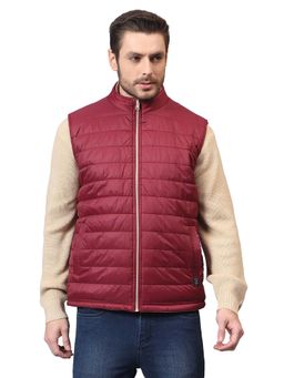 Cantabil - Maroon Solid Sleeveless Casual Jacket