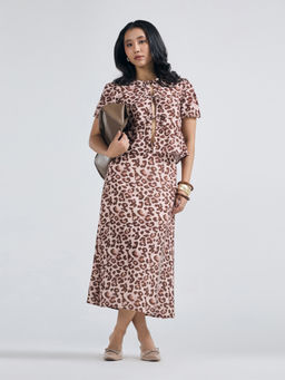 Twenty Dresses by Nykaa Fashion - Beige Animal Printed Tie Up Detail A Line Co Ord Set