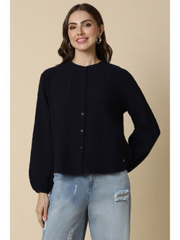 Allen Solly - Women Navy Blue Textured Long Sleeves Shirt