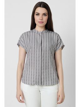 Van Heusen - Women White and Black Print Short Sleeves Formal Shirt