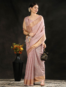 Odette - Pink Maheshwari Silk Woven Saree with Unstitched Blouse (Set of 2)