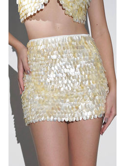 Realm By Vaishali - Alana Yellow Pearls Embellished Mini Skirt