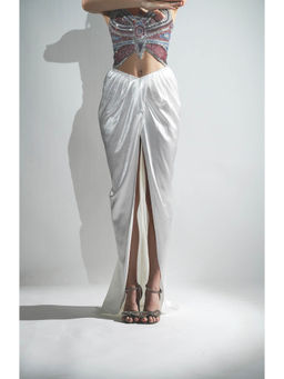 Realm By Vaishali - Keya White Drape Maxi Skirt