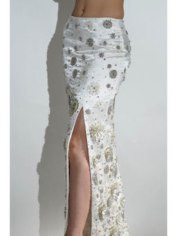 Realm By Vaishali - Charlotte White Floral Sequin Embellished Maxi Skirt