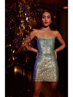 Realm By Vaishali - Pearl Aqua Blue Sequin Embellished Mini Dress