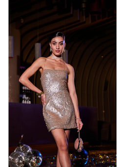 Realm By Vaishali - Pearl Peach Sequin Embellished Mini Dress