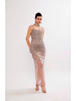 Realm By Vaishali - Serena Dusty Pink Crystal Embellished Maxi Dress