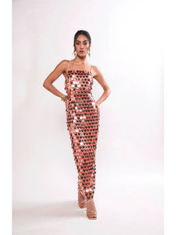 Realm By Vaishali - Sundae Rose Gold Sequin Embellished Maxi Dress