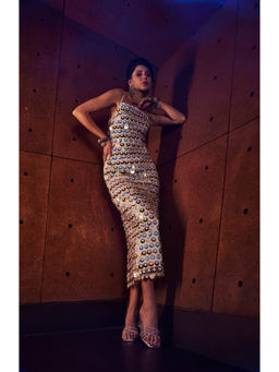 Realm By Vaishali - Sea Maiden Iridescent White Sequin Embellished Maxi Dress