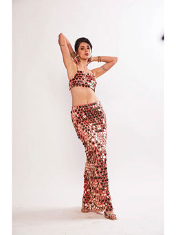 Realm By Vaishali - Rose Gold Sundae Sequin Embellished Bralette with Skirt (Set of 2)