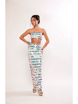 Realm By Vaishali - Sea Maiden Iridescent White Sequin Embellished Bralette with Skirt (Set of 2)