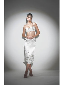 Realm By Vaishali - Charlotte White Floral Sequin Embellished Bralette with Skirt (Set of 2)