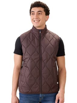 ColorPlus - Dark Brown Regular Fit Solid Sleeveless Reversible Jacket