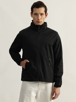 GANT - Men Black Solid Hooded Full Sleeves Bomber Jacket