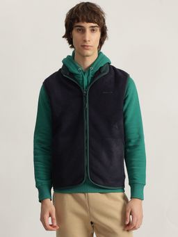 GANT - Men Blue Solid Sleeveless Fleece Jacket
