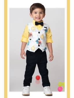 Little Collars - Boys Printed Yellow Formal Set