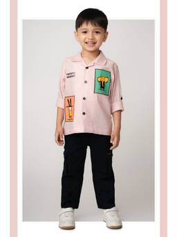 Little Collars - Pink Cute Patch and Embroidered Full Sleeves Shirt & Pant