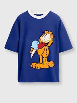 Napchief - Unisex Navy Blue Garfield Ice Cream Crew Neck T-Shirt