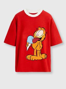 Napchief - Unisex Red Garfield Ice Cream Crew Neck T-Shirt