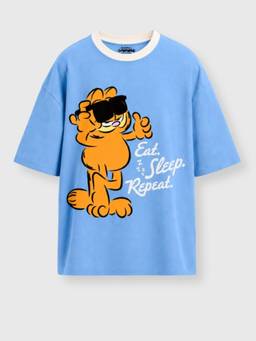 Napchief - Unisex Blue Garfield Cool Cat Crew Neck T-Shirt