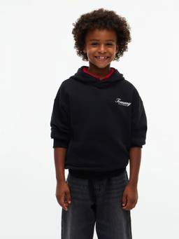 Tommy Hilfiger - Boys Black Graphic Regular Fit Cotton Hoodie