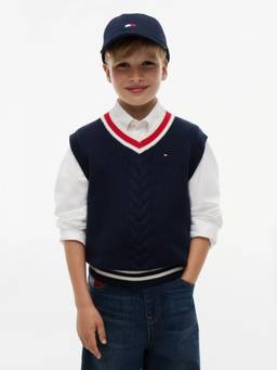 Tommy Hilfiger - Boys Navy Blue Textured Regular Fit Cotton Sweater