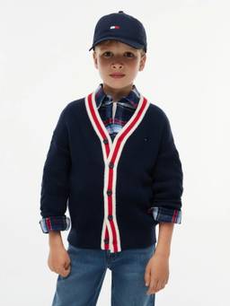 Tommy Hilfiger - Boys Navy Blue Solid Relaxed Fit Cotton Cardigan