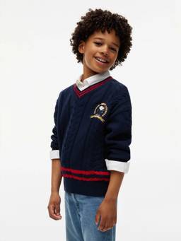 Tommy Hilfiger - Boys Navy Blue Aop Relaxed Fit Cotton Sweater