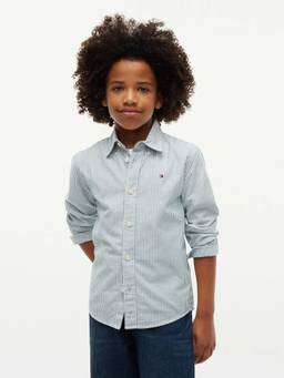 Tommy Hilfiger - Boys Green Striped Regular Fit Oxford Woven Shirt