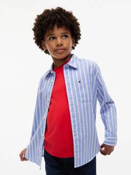Tommy Hilfiger - Boys Blue Striped Regular Fit Oxford Woven Shirt