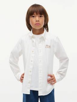 Tommy Hilfiger - Boys White Embroidered Logo Regular Fit Oxford Woven Shirt