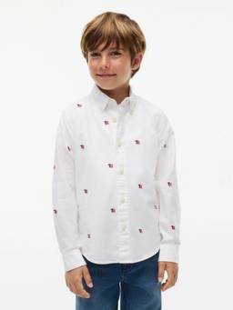 Tommy Hilfiger - Boys White Embroidered Logo Regular Fit Oxford Woven Shirt
