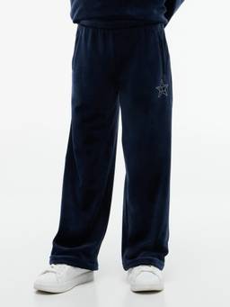 Tommy Hilfiger - Girls Navy Blue Regular Fit Solid Mid Rise Trackpant