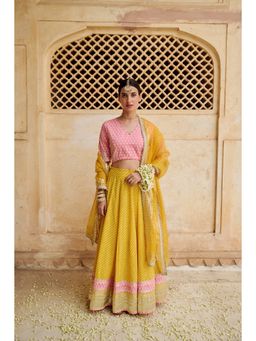 EKOHUM - Floral Printed Gota Work Lehenga with Blouse and Dupatta (Set of 3)