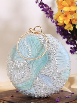 THE TAN CLAN - Aqua Blue Round Clutch with Detachable Chain