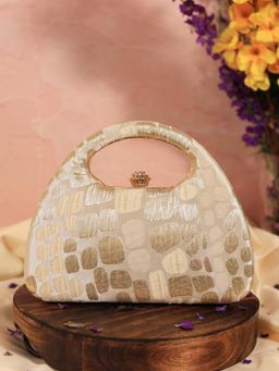 THE TAN CLAN - Coral Arc Beige Clutch with Detachable Chain