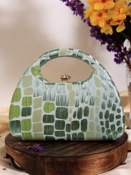 THE TAN CLAN - Coral Arc Green Clutch with Detachable Chain