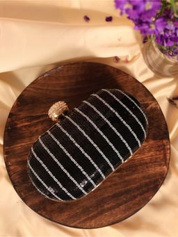 THE TAN CLAN - Glow Black Sequins Oval Clutch with Detachable Chain
