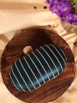 THE TAN CLAN - Glow Blue Sequins Oval Clutch with Detachable Chain