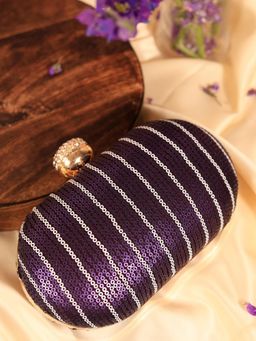 THE TAN CLAN - Glow Purple Sequins Oval Clutch with Detachable Chain