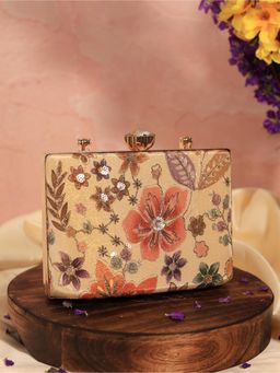 THE TAN CLAN - Petal Beige Casket Clutch with Detachable Chain