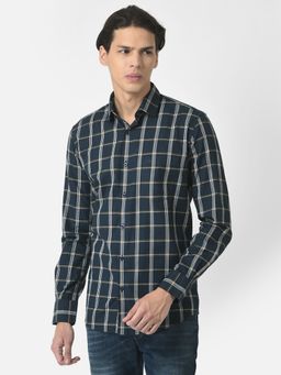 CRIMSOUNE CLUB - Men Navy Blue Checked Shirt