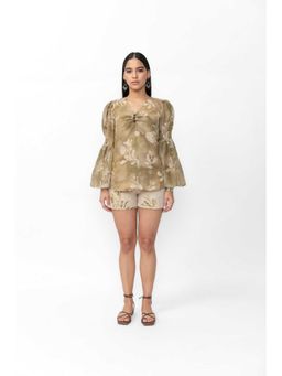 Contemponari - Linen Olive Top with Shorts