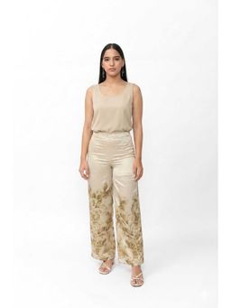 Contemponari - Floral Straight Fit Satin Casual Trouser
