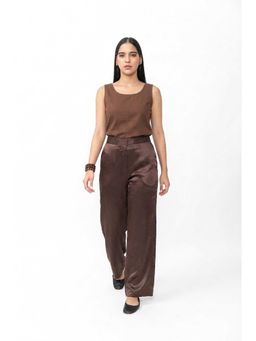 Contemponari - Satin Wide Leg Casual Trousers