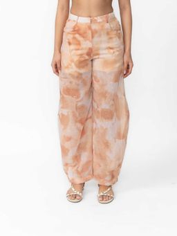 Contemponari - Printed Linen Barrel Casual Trouser